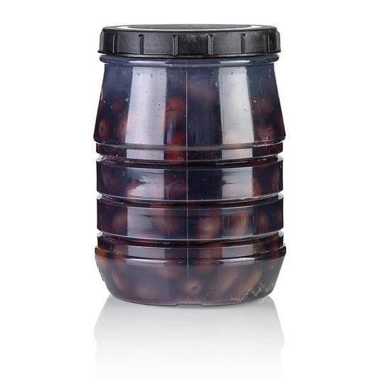 Zwarte Kalamata olijven met pit in pekel van Linos, verpakt in 15 kg verpakking