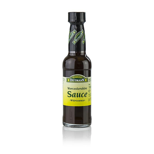 Worcestershiresaus, Feinkost Dittmann, 100 ml, een heerlijke en smaakvolle saus met een unieke mix van kruiden en specerijen voor extra pit aan je gerechten