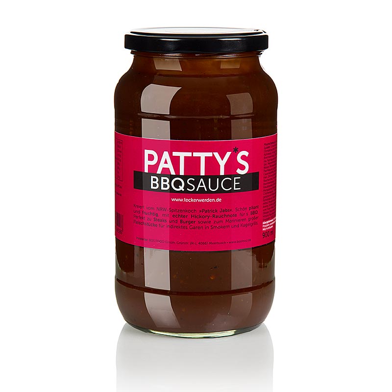 Patty's BBQ-saus, gemaakt door Patrick Jabs, 900 ml, een heerlijke saus perfect voor bij de barbecue