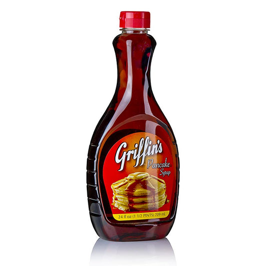 Pannenkoekenstroop met ahornsiroop van Griffins in een fles van 709 ml