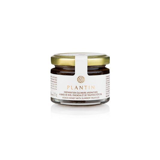 Acaciahoning met zomertruffel van Plantin, een heerlijke delicatesse in een verpakking van 90 gram