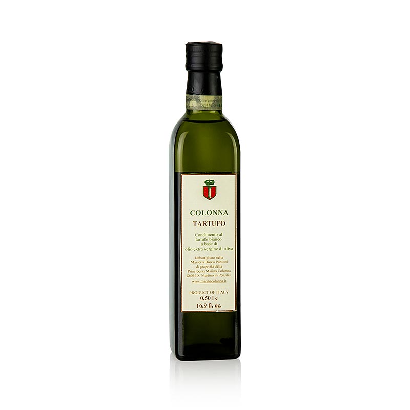 500 ml fles extra vierge olijfolie met witte truffelsmaak (truffelolie) van M Colonna