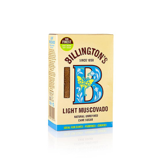 Muscovado suiker, lichtgekleurd, ruwe rietsuiker, karameltoets, 500 g van Billington's, ideaal voor het toevoegen van een rijke karamelachtige smaak aan uw bakrecepten
