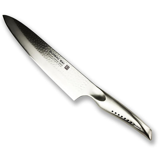 Global SAI-06 Vleesmes, hamerslagontwerp, 25cm, 1st - hoogwaardig Japans vleesmes met uniek hamerslagontwerp van 25 cm lengte