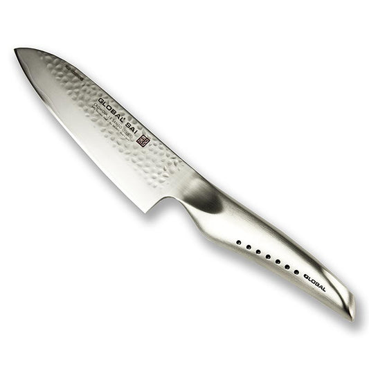 Global SAI-M03 Santoku mes met hamerslag ontwerp, 13,5cm, hoogwaardig Japans keukenmes