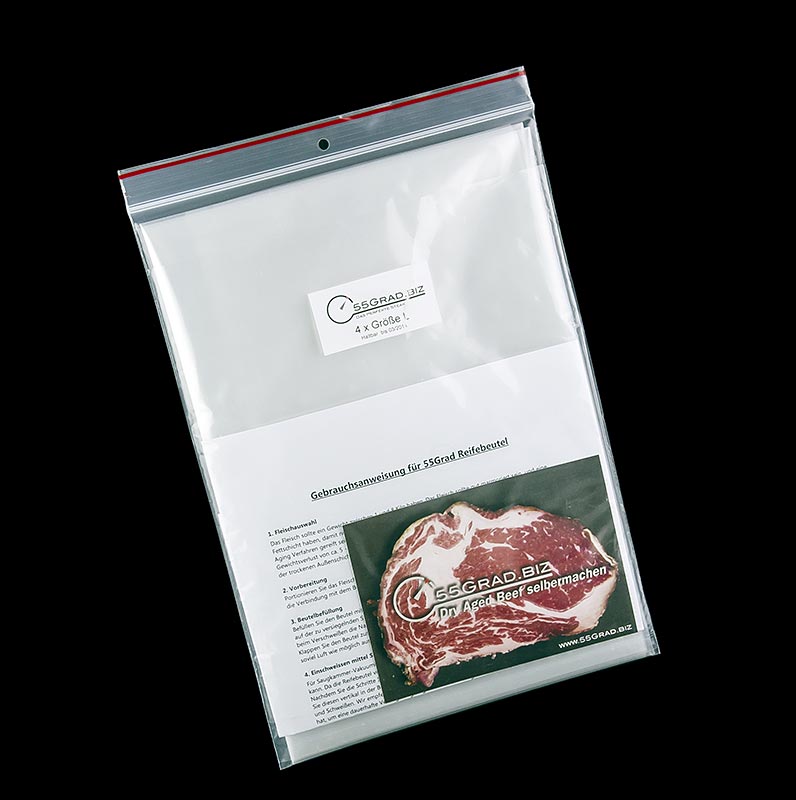 Membraanrijpingszak maat L, 300x600 mm, voor dry aged beef, 55GRAD, 5 stuks
