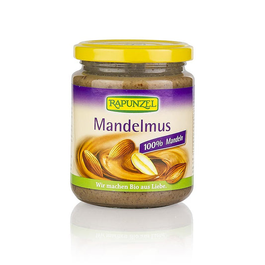 Afbeelding van een pot biologische, veganistische bruine amandelboter van het merk Rapunzel, 250 g