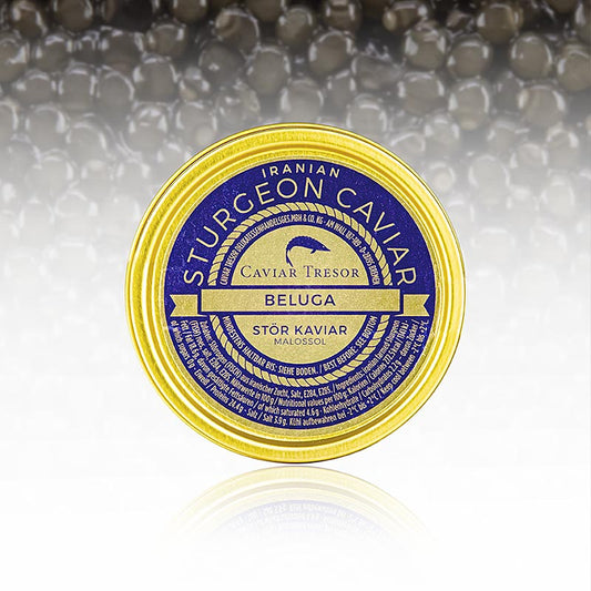Beluga-kaviaar Malossol van de steur (huso huso), aquacultuur Iran, 125 g