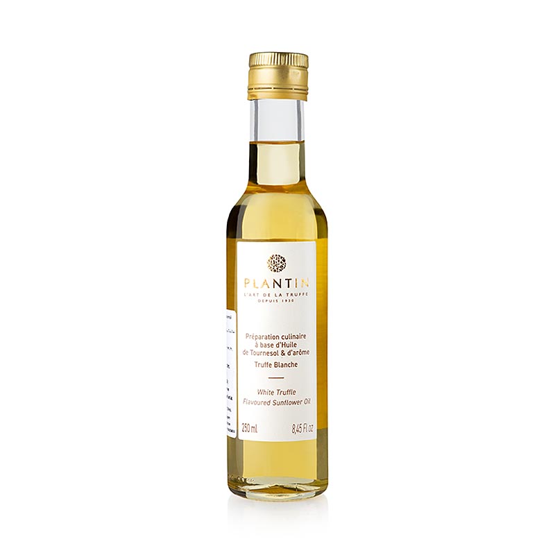 250 ml fles Zonnebloemolie met witte truffelsmaak (truffelolie) van Plantin
