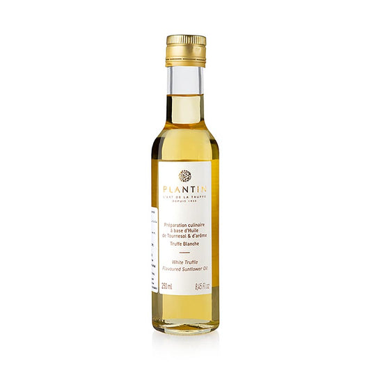 250 ml fles Zonnebloemolie met witte truffelsmaak (truffelolie) van Plantin