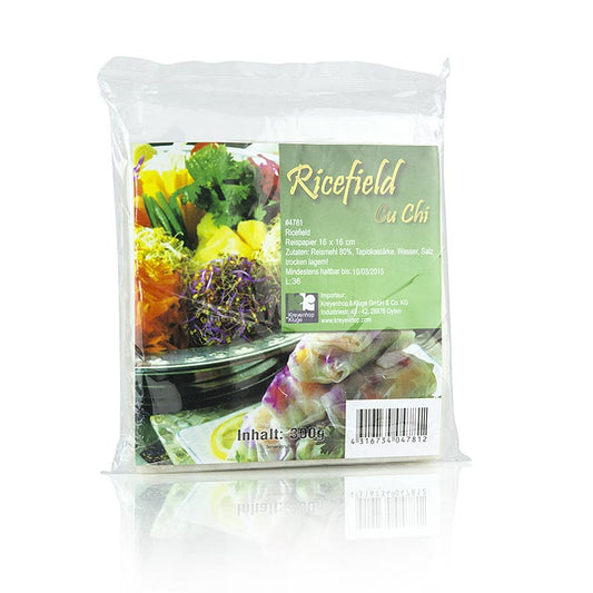 Square 16x16cm 300g rijstpapier, 40 sheets, ideal for spring rolls and wraps
