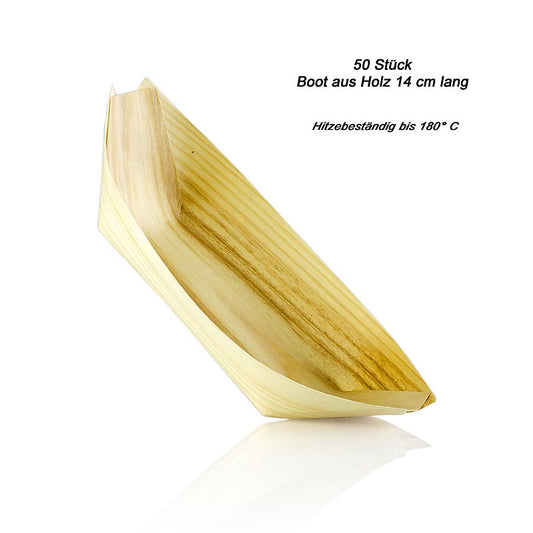 Wegwerpbootje van hout, ca. 14 cm, hittebestendig tot 180 °C, 50 stuks