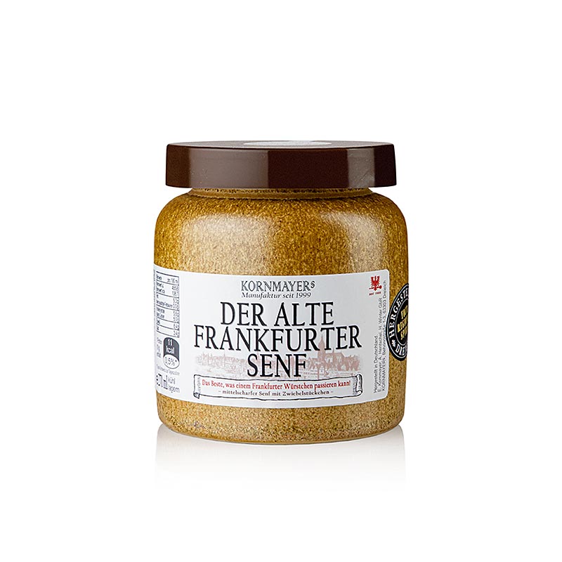 Oude Frankfurtse mosterd van Kornmayer, medium heet, in een fles van 270 ml