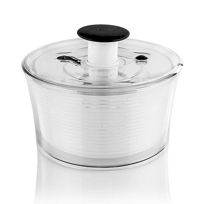 High-capacity OXO salad spinner with durable construction and easy-to-clean design