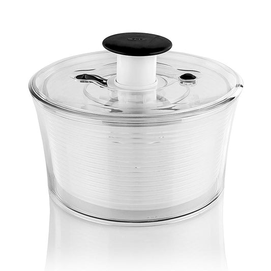 High-capacity OXO salad spinner with durable construction and easy-to-clean design