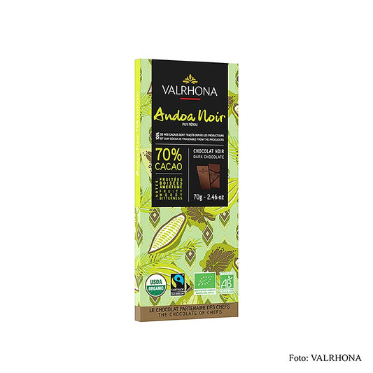 Valrhona Andoa Noire, donkere couverture, tablet, 70% cacao, biologisch, 70 g