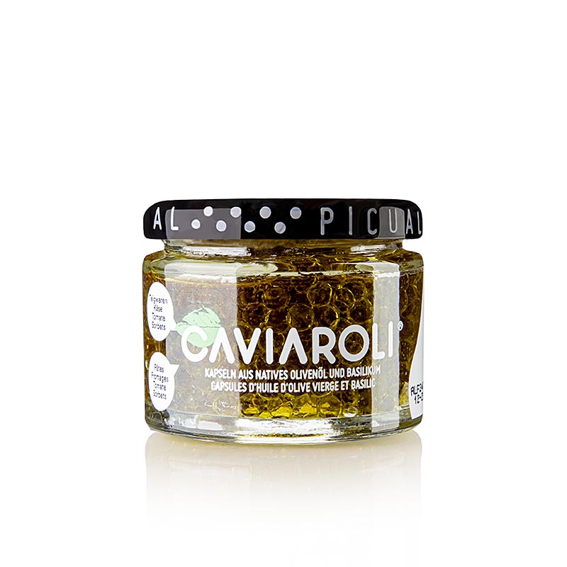 Caviaroli® olijfoliekaviaar, kleine pareltjes van olijfolie met basilicum, groen, 50 g