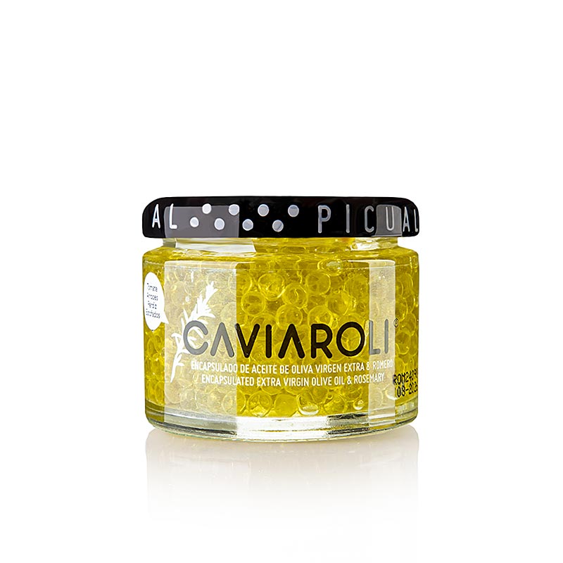Caviaroli® olijfoliekaviaar, kleine pareltjes van olijfolie met rozemarijn, groen, 50 g