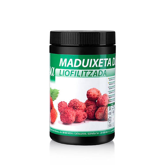 Close-up image of Sosa gevriesdroogde wilde aardbeien, whole, 60g packaging (38016), perfect for adding natural sweetness and flavor to desserts and snacks