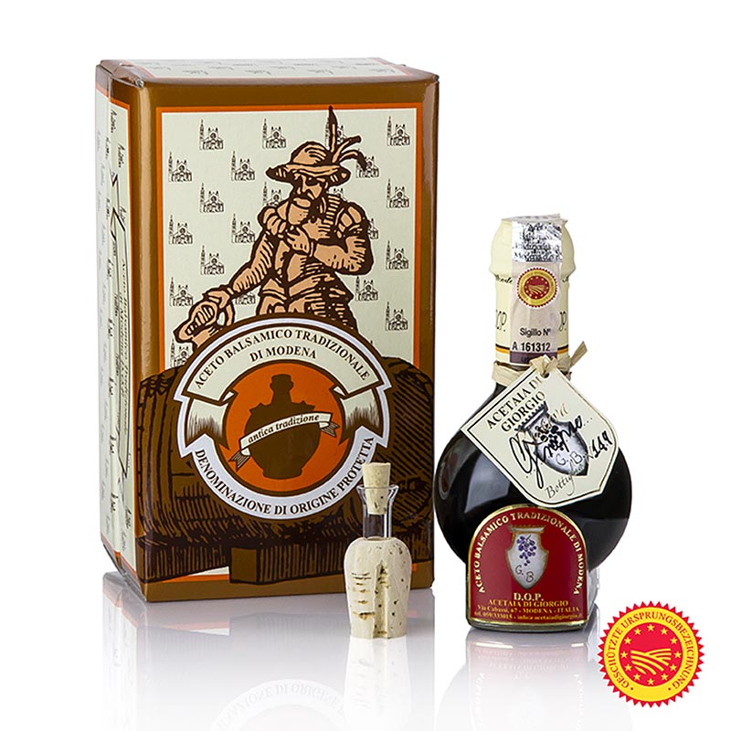 Aceto Balsamico Tradizionale DOP/PDO, 12 jaar, jeneverbesvat, Acetaia di Giorgio, 100 ml - premium aged balsamic vinegar in a 100 ml bottle