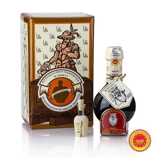 Aceto Balsamico Tradizionale DOP/PDO, 12 jaar, jeneverbesvat, Acetaia di Giorgio, 100 ml - premium aged balsamic vinegar in a 100 ml bottle