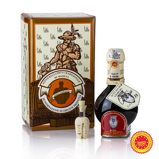 Aceto Balsamico Tradizionale DOP/PDO, 12 jaar, kersenvat, Acetaia di Giorgio, 100 ml - Een fles van 100 ml met 12 jaar oude traditionele balsamico azijn van Acetaia di Giorgio, gerijpt in een kersenhouten vat