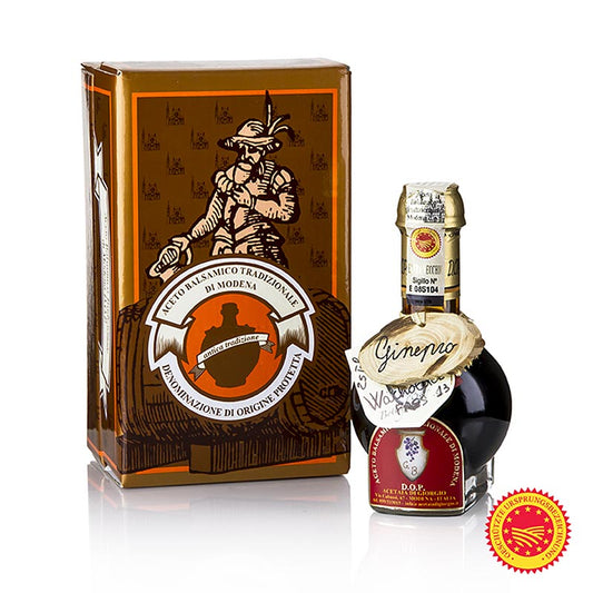 Aceto Balsamico Tradizionale DOP/PDO, 25 jaar, jeneverbesvat, Acetaia di Giorgio, 100 ml - Luxe traditionele balsamico azijn in een jeneverbesvat, perfect voor fijnproevers en fijnproevers, gemaakt door Acetaia di Giorgio