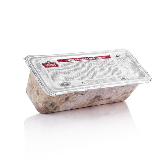 Rougié 1 kg Terrine van eendenvlees Le Pressé showcasing gourmet duck meat delicacy