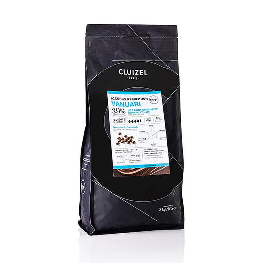 Vanuari 39% volle melk couverture Grandes Teneurs Callets by Michel Cluizel, 3 kg - high-quality chocolate for professional use