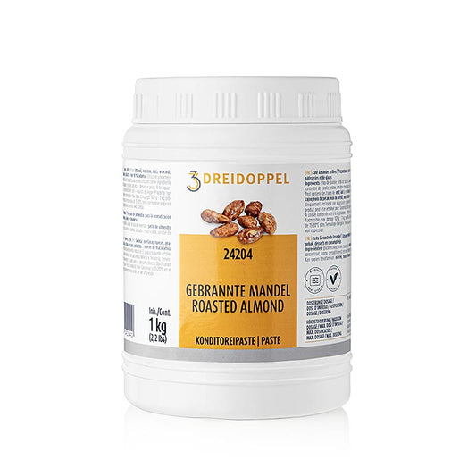 Alt text: One kilogram of Dreidoppel Weense amandelspijs, made with roasted almonds, for baking and confectionery use