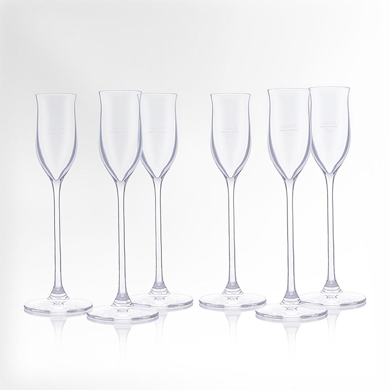  Set of 6 Reisetbauer fruit brandy glasses with 2 cl calibration mark