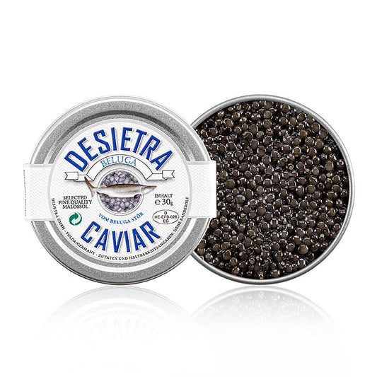 Desietra Beluga kaviaar Malossol vom Hausen (huso huso), aquacultuur Duitsland, 30 g