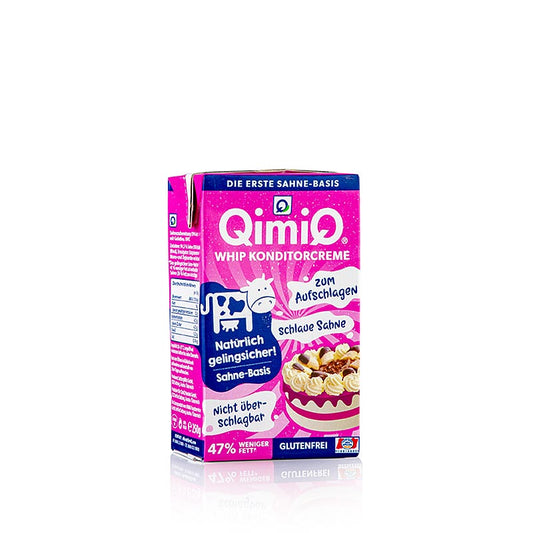 QimiQ Whip naturel, een veelzijdig product met 19% vetgehalte, perfect voor het opkloppen van heerlijke zoete en hartige crèmes, 250 g