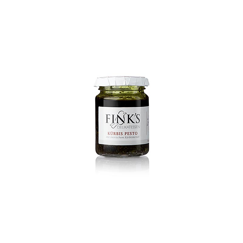 Pompoenpesto, met nootmuskaatpompoen en bergkaas, Fink's Delikatessen, 80 g - Een smakelijke en romige pesto gemaakt van pompoen en bergkaas, perfect voor het toevoegen van een heerlijke smaak aan je gerechten