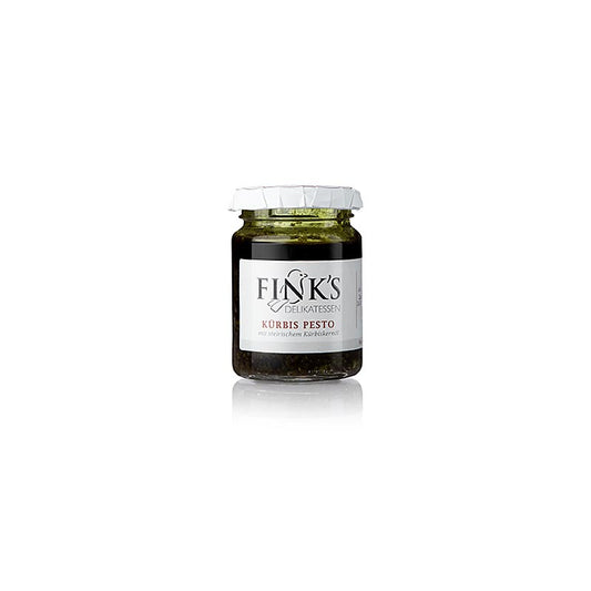 Pompoenpesto, met nootmuskaatpompoen en bergkaas, Fink's Delikatessen, 80 g - Een smakelijke en romige pesto gemaakt van pompoen en bergkaas, perfect voor het toevoegen van een heerlijke smaak aan je gerechten