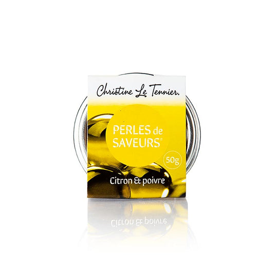 Fruitkaviaar "Citroen-peper", parelgrootte 5 mm, bolletjes, Les Perles, 50 g