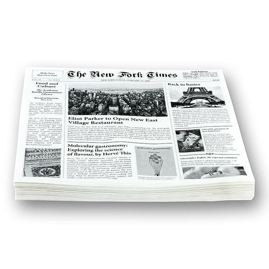 Single-use snack paper made from recycled newspaper, approximately 290x300mm, featuring New Fork Times design, 500 sheets