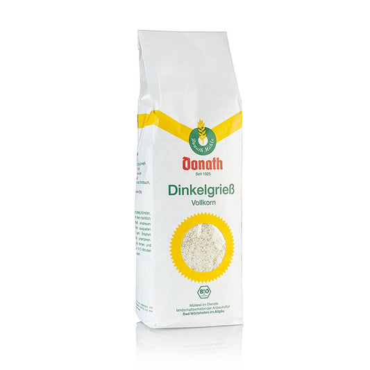 Organic 500 g pack of spelt semolina, a healthy and versatile cooking ingredient
