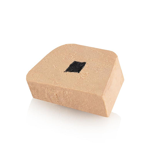 A 500 g block of ganzenlever with 3% truffle and chunks, from Rougié, perfect for trapeze, beautifully illustrated