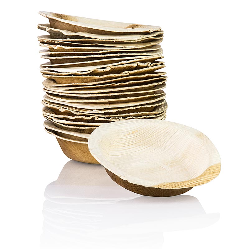 Wegwerp palmbladerenbordjes, rond, ca. ø 12 cm, diep, 100% composteerbaar, 25 stuks