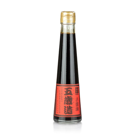 alt=200 ml bottle of Sojasaus, a 5-year aged soy sauce, matured in Japanese oak barrels for a rich and complex flavor profile