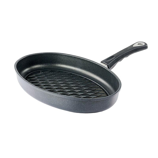AMT Gastroguss, grillpan, ovaal, inductie, met BBQ-ruitpatroon 35x24cm, 1 stuk