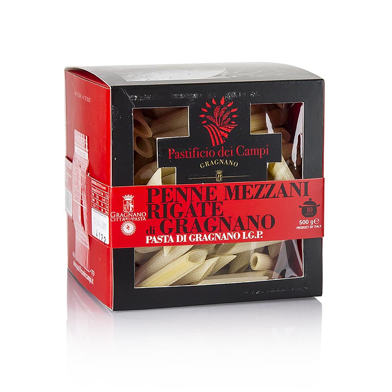 Pasta di Gragnano, IGP/PDO, 500 g - No38 Penne Mezzani Rigate van Pastificio dei Campi, authentieke Italiaanse pasta van hoge kwaliteit