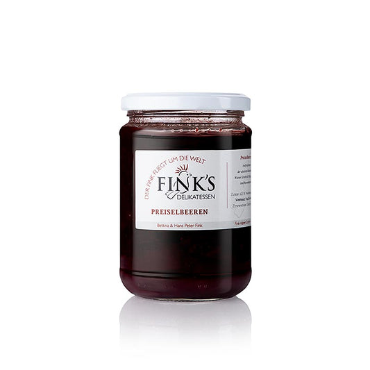 A close-up image of a 400g jar of Veenbessen, ingekookt, showing the rich red color and glossy texture of the preserved cranberries