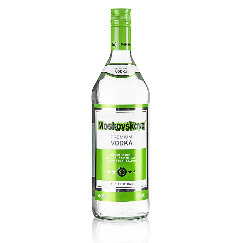 Moskovskaya Wodka Rusland 38 % vol 1,0 liter, a popular brand of Russian vodka in a 1 liter bottle