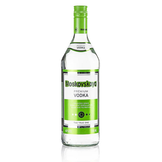 Moskovskaya Wodka Rusland 38 % vol 1,0 liter, a popular brand of Russian vodka in a 1 liter bottle