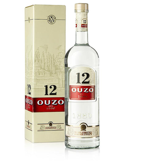 Ouzo 12, anijslikeur, 38% vol 1 liter - Griekse alcoholische drank met anijsaroma en een alcoholpercentage van 38% in een fles van 1 liter