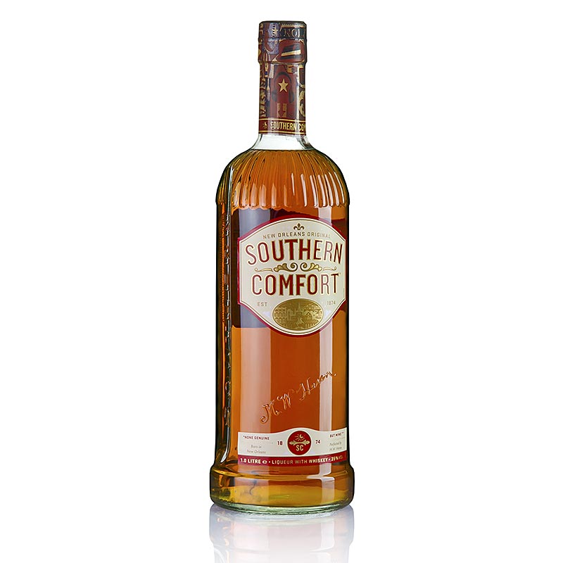 Southern Comfort whiskylikeur, a 1 liter bottle with 35% alcohol volume, a popular and versatile spirit for cocktails and sipping