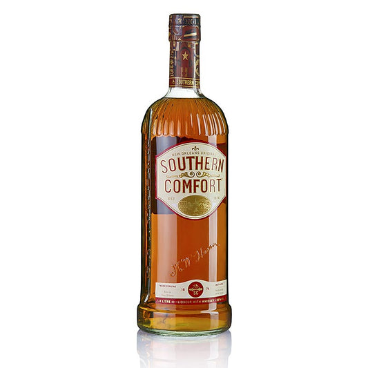 Southern Comfort whiskylikeur, a 1 liter bottle with 35% alcohol volume, a popular and versatile spirit for cocktails and sipping