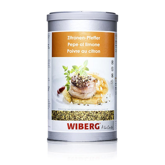 750 gram verpakking van Wiberg citroenpeper, kruidenmix, grof voor koken en bakken